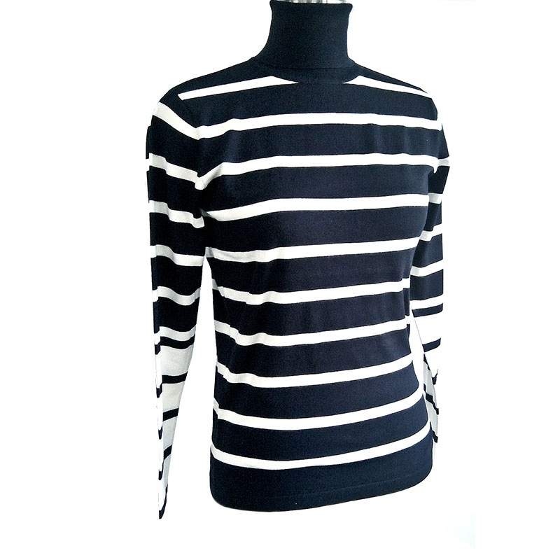 Classic Black and White Stripes Winter Ladies Knitted Pullover Women Knitting Long Sleeve Turtleneck Sweater OEM Service – Sweater and Ladies Sweater price