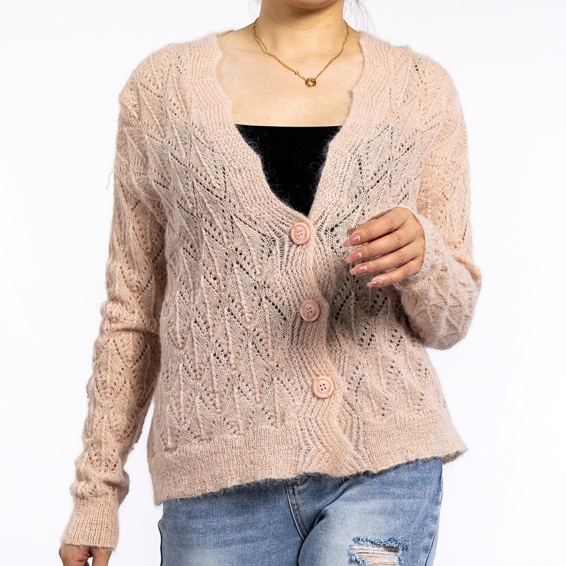 Custom Pink Hollow Long Sleeved Wool Knitwear Light Weight Cardigan Women Summer – Women Sweater and Sheer Cardigan price