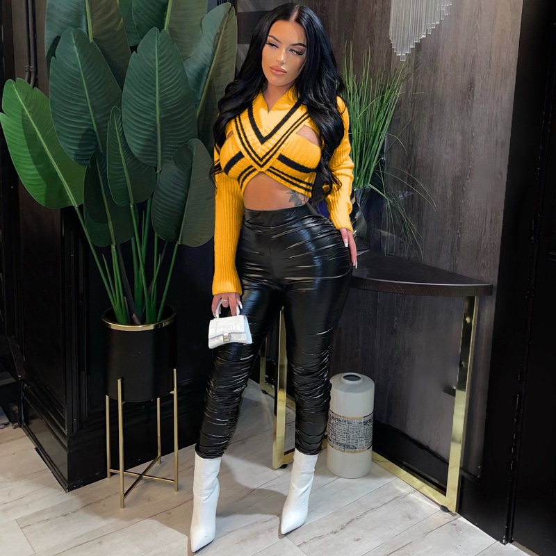 Custom Sexy Women Long Sleeve Knit Cropped Top Sweater – Wholesale Sweater Women and Sweaters Women Tops price