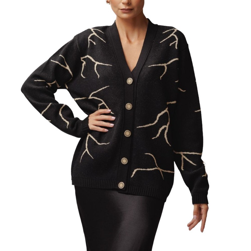 Fashion Black Jacquard Design Cardigan Sweater for Women – Womens Sweater and Women Knit Cardigan Sweater price