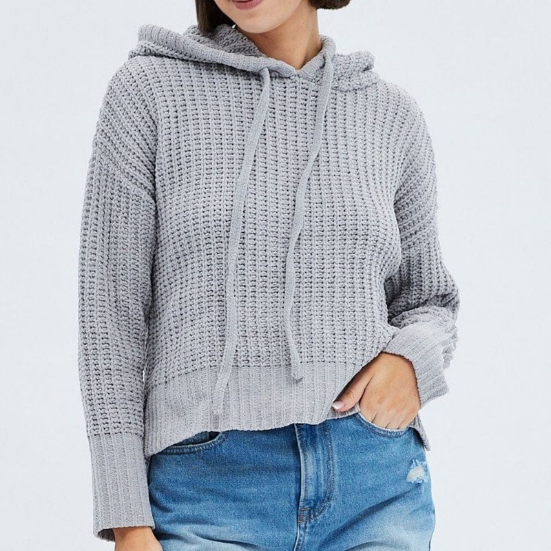 Grey Corduroy Knit Pullover Sweater Hoodie for Women – Knit Hoodie Sweater and Tops Fashion Women price