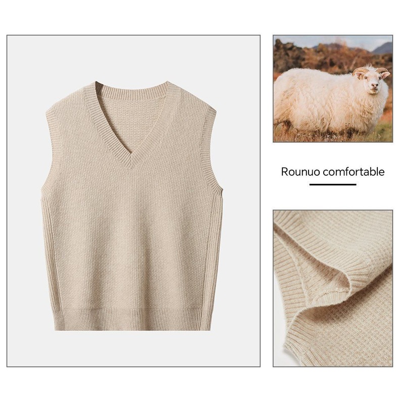 Knitted Sweater Vest Solid Color Autumn Winter Sleeveless V-Neck Pullovers Casual Loose Waistcoat Warm Knitwear – Sweater and 100% Cashmere price