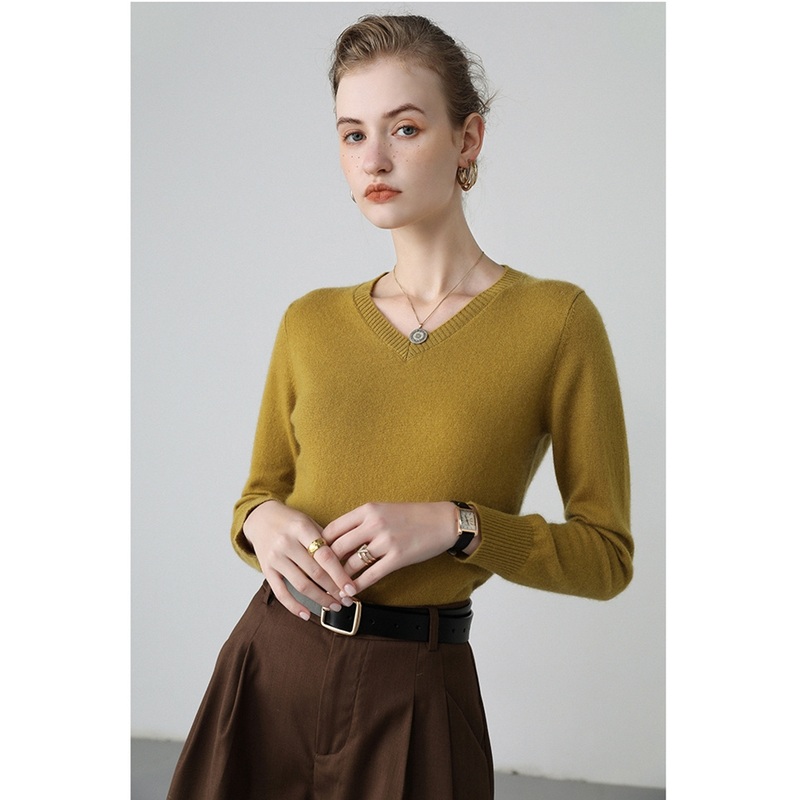 Knitting Women Pullover Classic V Neck Knitwear Luxury Pure Cashmere Sweater – Women Sweater and Turtleneck Women Sweater price
