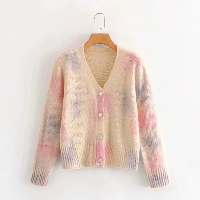 Ladies New Tie-Dyed Knitted Long Sleeve Cardigan – Sweater and Ladies Sweater price