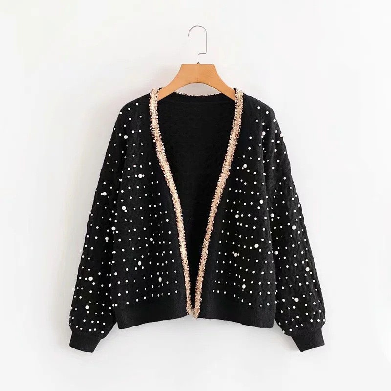 Ladies Pearl Embroiders Knitted Cardigan Collar with Lace – Sweater and Ladies Sweater price