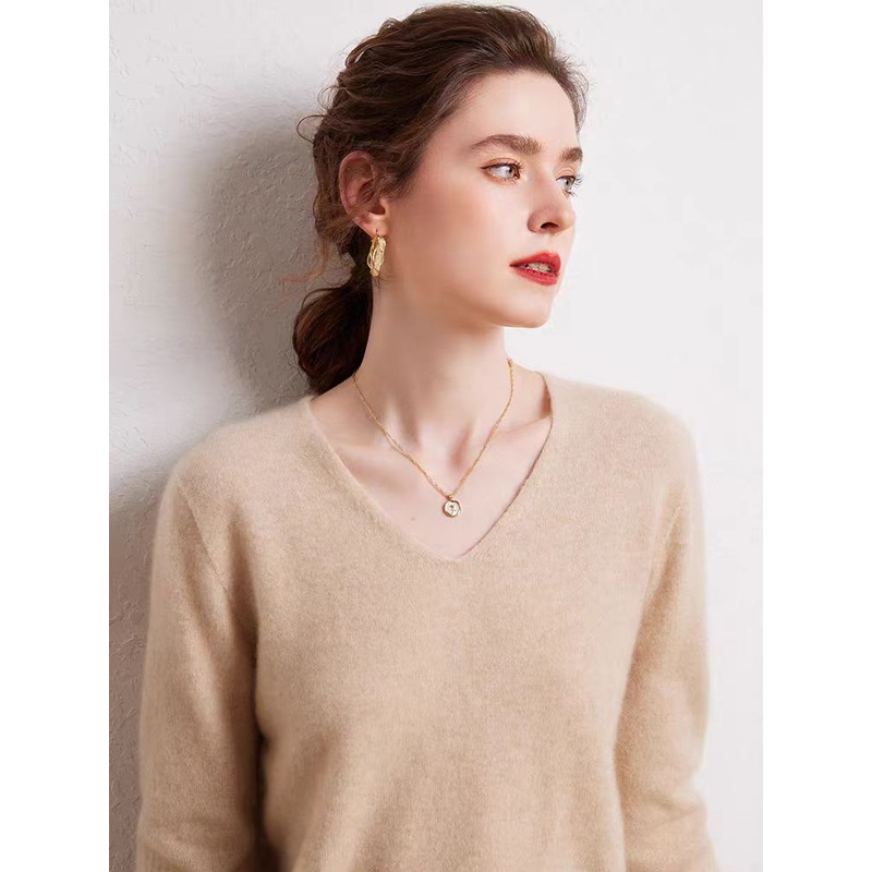 Long Sleeve Knit Top Wool Warm Soft V-Neck Women Sweater – Women Sweater and Turtleneck Women Sweater price