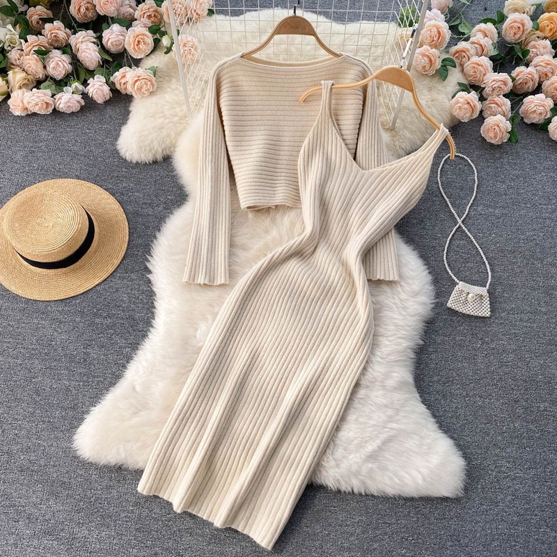 OEM Custom Winter Ladies Casual Top Dress Women Knitted Sweater Set – Knit Wear Set and Knit Dress Set price