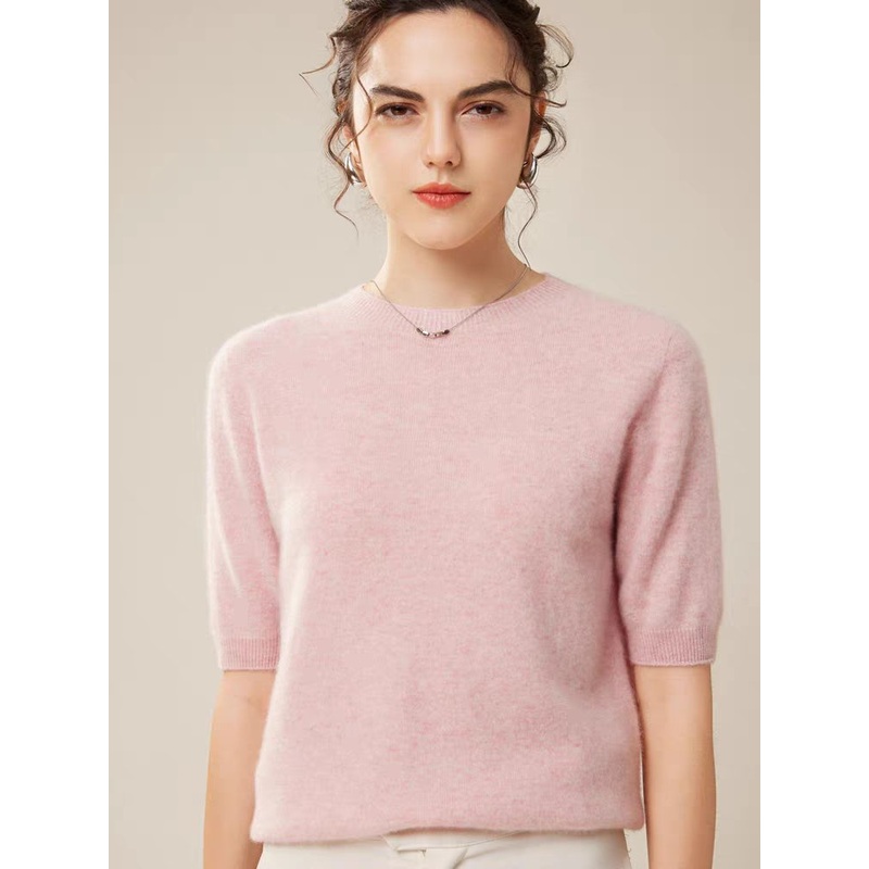OEM Logo Women S Crew Neck Sweater Terry Rib Women T Shirt Short Sleeve Sweater – Women Sweater Short Sleeve and Turtleneck Women Sweater price