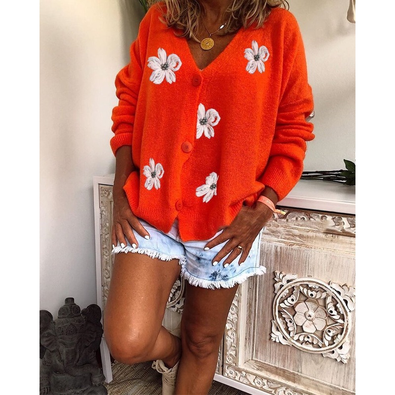 Spring Autumn Loose Knit Women Embroidered Sweater Cardigans – Women Sweater Coat and Knit Cardigan price