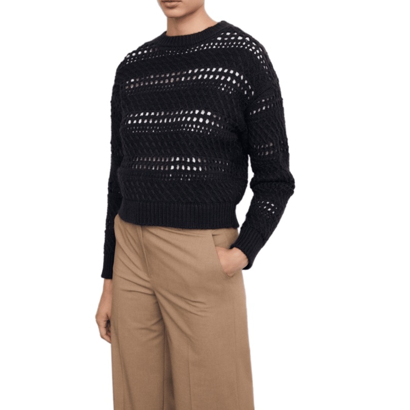 Wholesale Black Drop Shoulder Crochet Knit Sweater for Women – Women Sweater and Crochet Knit Sweater price
