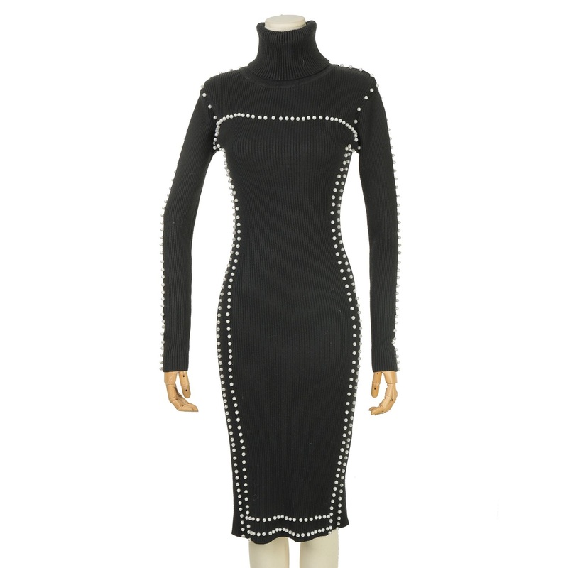 Womens Knitted Dress Featuring Chic Bubble Pearl Design Black Sweater – Black Knitted Sweater Dress and Sweater Dress Black price