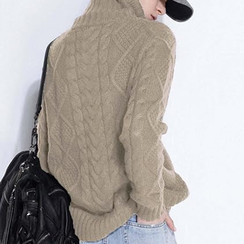 Womens Wool Turtleneck Pullover Loose Long Sleeve Tops Winter Thick Knitted Jumper Sweater – Womens Knitted Sweater and Womens Turtleneck Sweater price