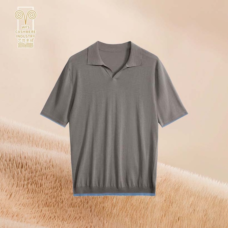 2025 Spring Custom 100% Cashmere High-Quality V-Neck Simple Business Knit Mens Short Sleeve Sweater Fitness Slim Mens T-Shirt – Men Sweater and Cashmere Sweater price