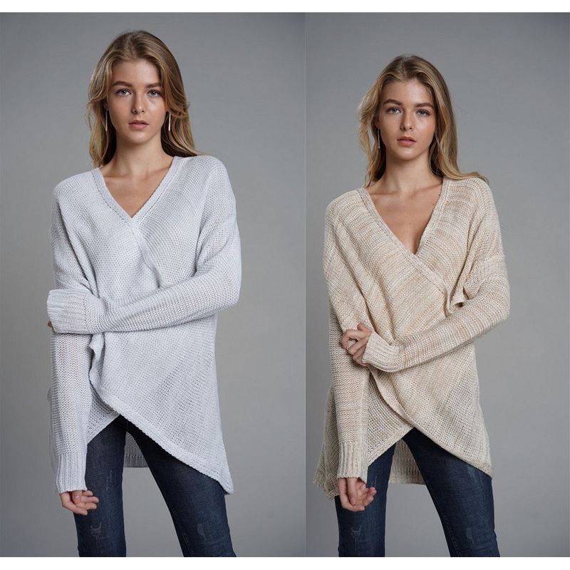 Autumn Winter Women V Neck Solid Cross Knit Pullover Sweater – Sexy Sweater and Solid Sweaters price