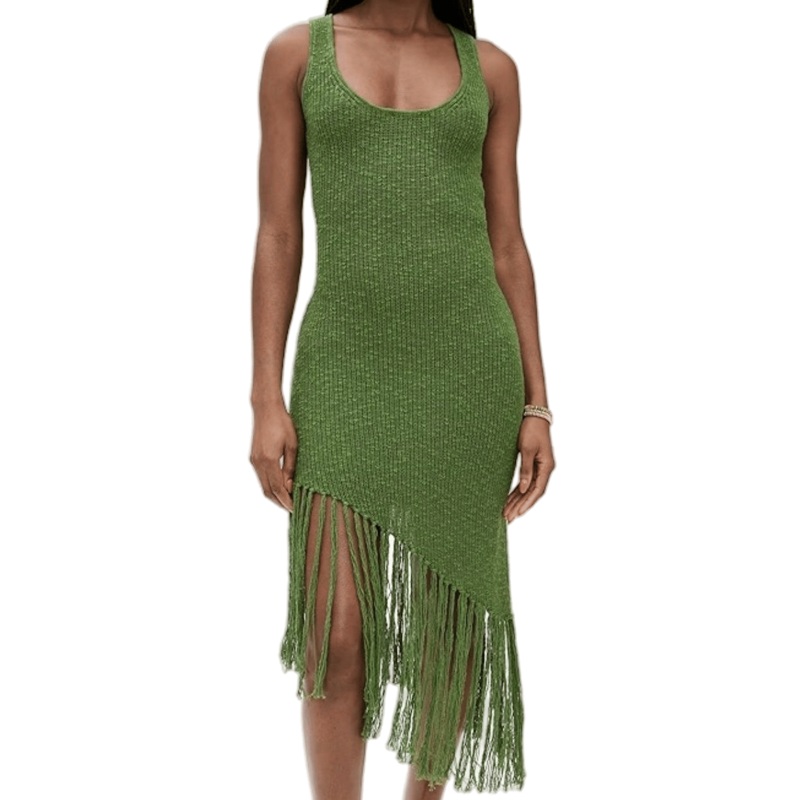 Chic Green Summer Knit Sweater Dress with Trendy Tassels – Women Sweater Dress and Green Sweater price