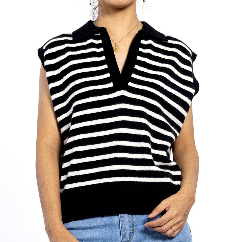 Custom Collar Down V Neck Stripe Ribbed Hem Female Top Sleeveless Women Shirts – Cardigan and Women Cardigan price