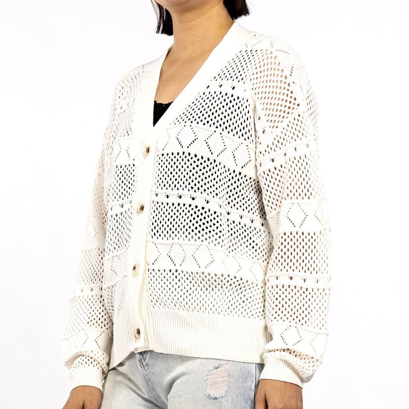 Design Hollow Diamond Summer Knit V-Neck Long Sleeve White Cardigan for Women – Sweaters for Women and Spring Cardigan price