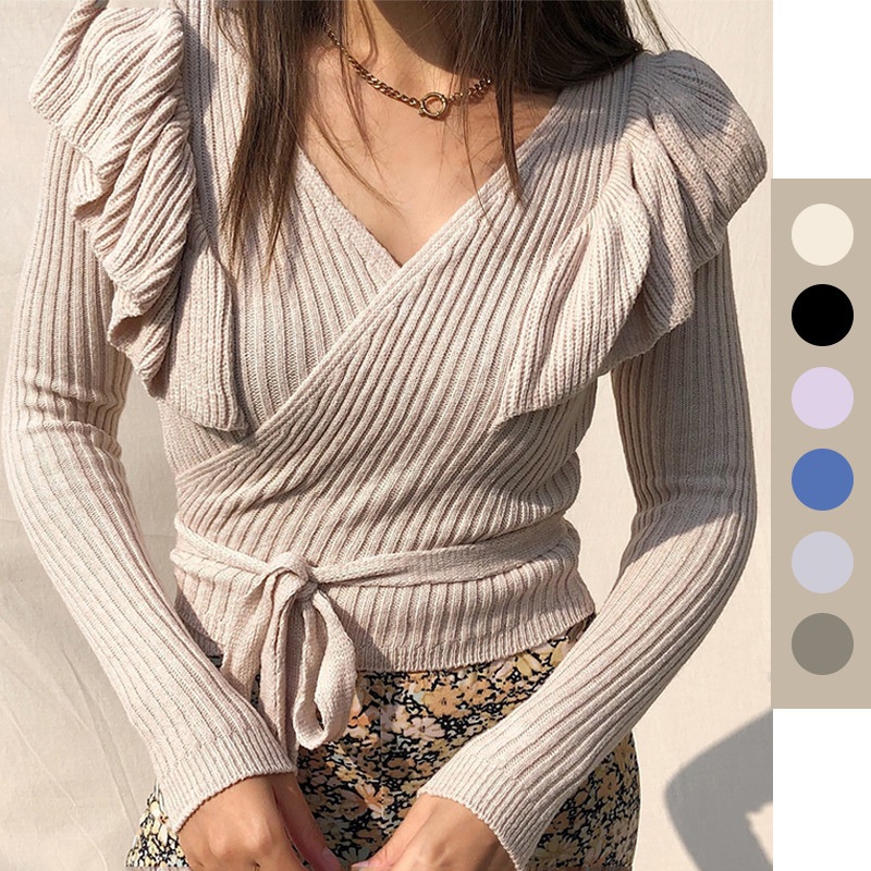 Fall Winter V-Neck Women Plain Straped Knitted Sweater Cardigan – Cardigan Sweater Coat and Sweater Knitwear price
