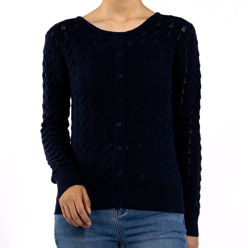 Navy Round Neck Hollow Knit Slim Textured Striped Sweater Cardigan for Women – Sweaters for Women and Cotton Cardigan price