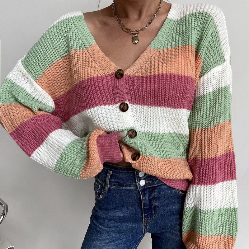 New Autumn Winter Striped Coat Women Knitted Sweater Cardigan – Womens Sweater and Women Winter Sweater price|<span style="color:black;"><span><span><span>Color:
