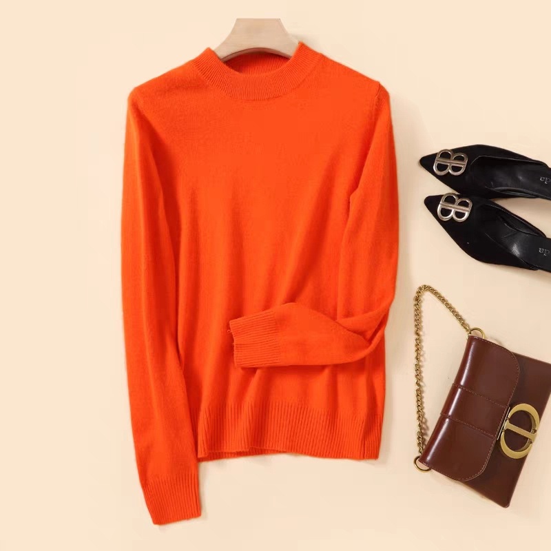 New Design Cashmere Pure Solid Color Round Neck Pull Over Knitted Sweater – Women Sweater High Neck and High Neck Women Sweater price