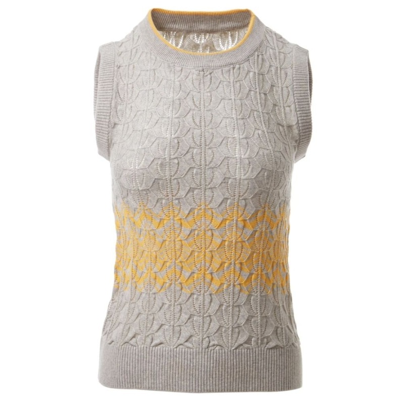 Trendy Women Grey Striped Crochet Knit Sweater Vest for Summer – Knit Sweater Vest and Women Clothing price