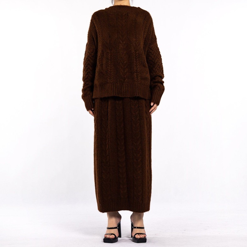 Winter Retro Twist Pullover Sweater Loose Knit Long Skirt Knitted Two Piece Outfit for Women – Knit 2 Piece Set and Knit Lounge Set price
