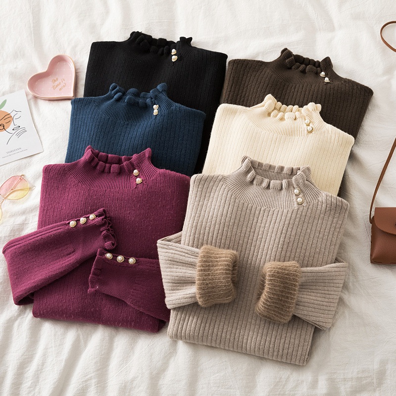 Winter Women Knit Turtleneck Loose Thick Plain Pullover Sweater – Turtleneck Women Sweater and Loose Knit Sweater price