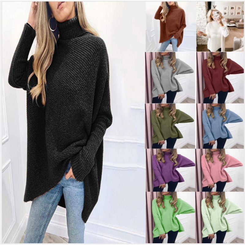 Winter Women Turtleneck Loose Soild Color Oversized Pullover Knit Sweaters – Women Winter Sweater and Pullover Sweater price
