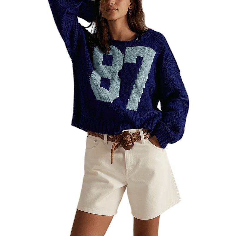 Women Letter Jacquard Knitted Pullover Casual Long Sleeve Sweater – Casual Sweater and Letter Jacquard Sweater price