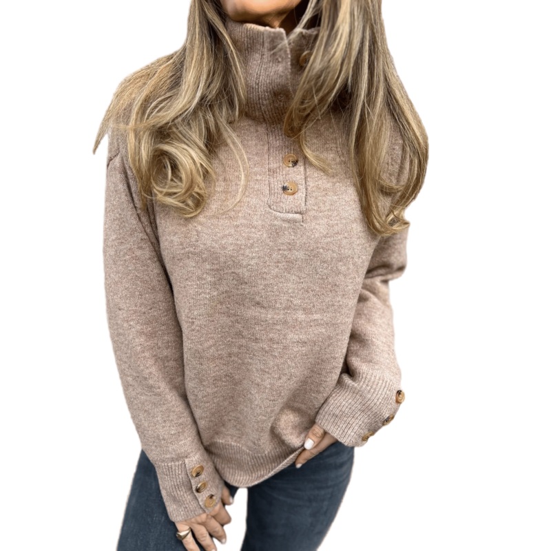 Women Stand Collar Knit Sweater Solid Color Buttons Casual Sweater – Casual Dress and Stand Collar Knit Sweater price