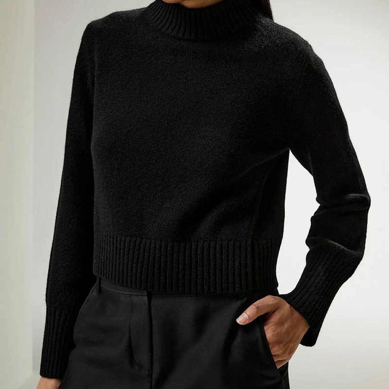 Womens Extra Fine Merino Wool & Cashmere Mock Neck Black Pullover Sweater – Sweater and Cashmere price