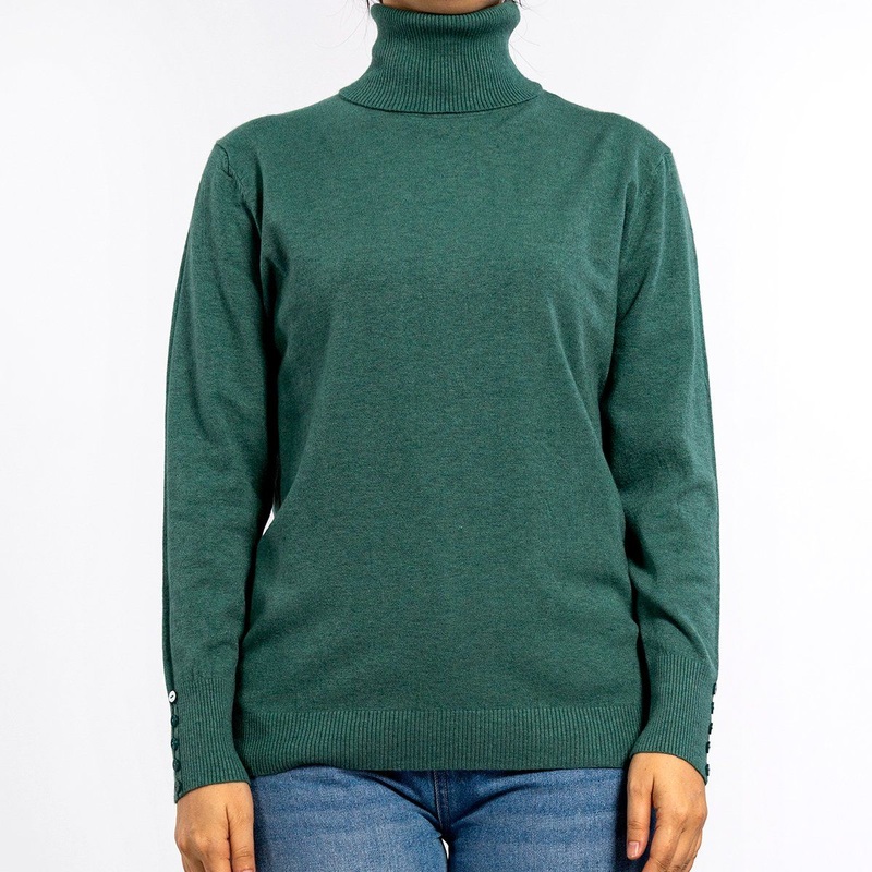 Womens High Collar Button Slim Long-Sleeved Pullover Green Sweater Knit Top – Solid Color Sweater and Women Sweater price