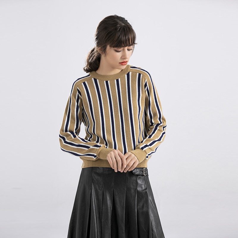 2025 Long Sleeve Strip Casual Leisure New Fashion Women Wool Acrylic Jumper Sweater – Yarn Dye Sweater and Winter Dye Pullover price