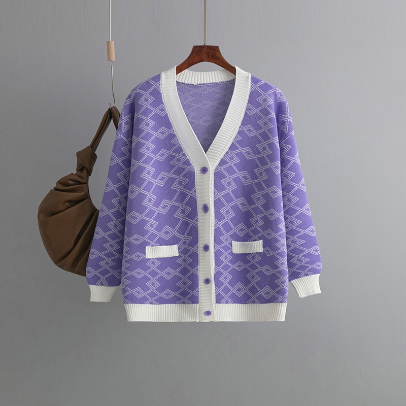 Autumn and Winter Warm Casual Fake Pocket Jacquard Contrasting Loose Long Sweater – Everyday Cozy Apparel and Niche Design Clothes price