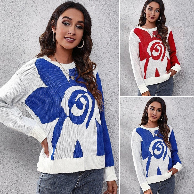 Autumn Winter Long Sleeve Loose Pattern Women Pullover Sweater – Pullover Sweater and Women Fall Sweaters price|<span style="color:black;"><span><span><span>Color: