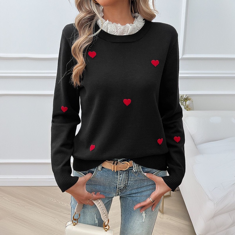 Cotton Lace Collar Long Sleeve Heart Ladies Women Sweater Pullover – Sweater and Women Sweater price