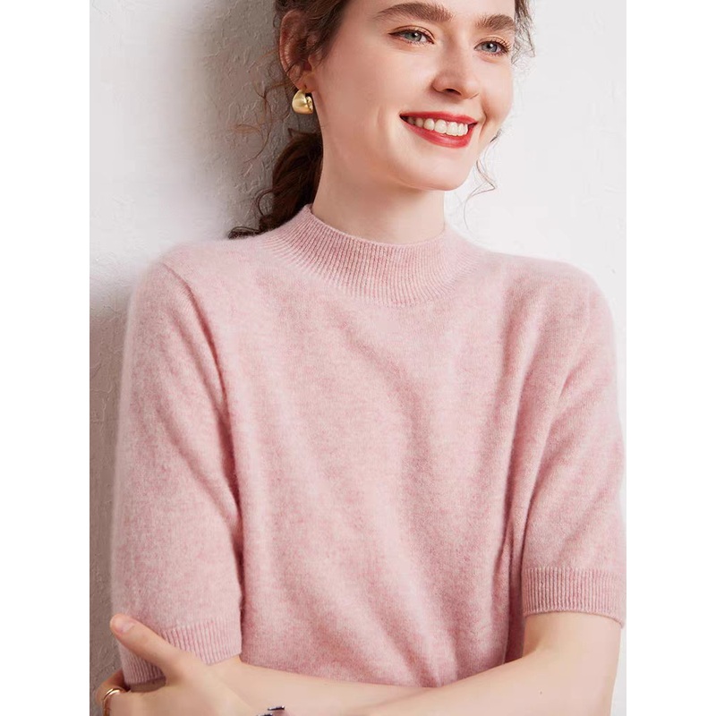 Custom Elegant T Shirt Turtleneck Fashion Design Black High Collar Women Short Sleeve – Women Sweater Short Sleeve and Turtleneck Women Sweater price