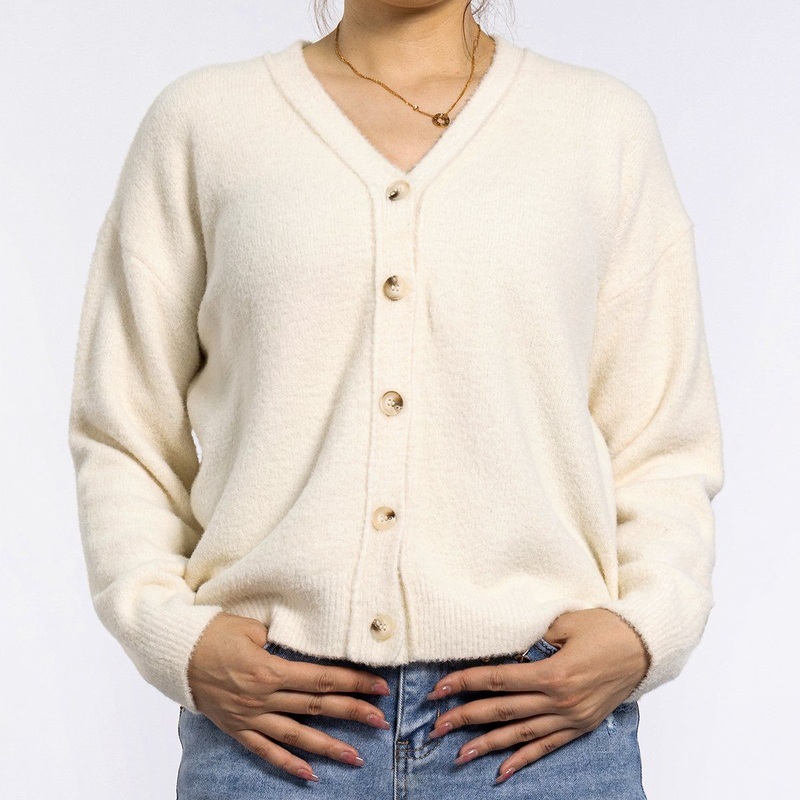 Ladies Spring V-Neck Long-Sleeved Knitted Sweater White Cardigan Sweaters for Women – fashion Cardigan and Cardigan for Women price