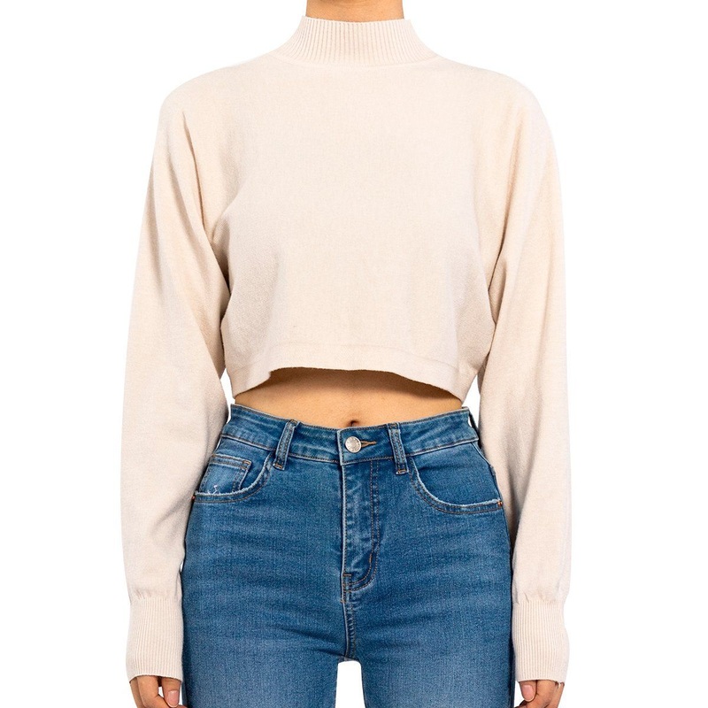 Light Color Simple Ribbed High Neck Short Knitwear Women Crop Sweater – Knitted Sweater and Corp Top price