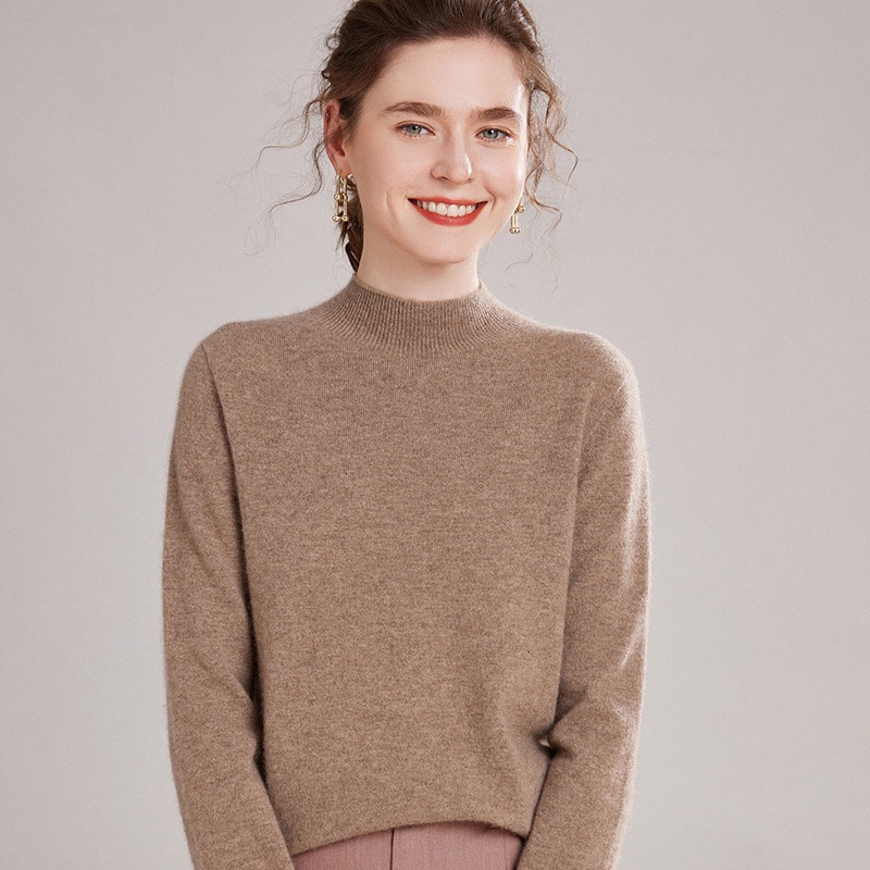 One Line Garment Solid Colour Cashmere Half High Neck Knitted Loose Sweater for Women – Everyday Clothing and Womens Garments price