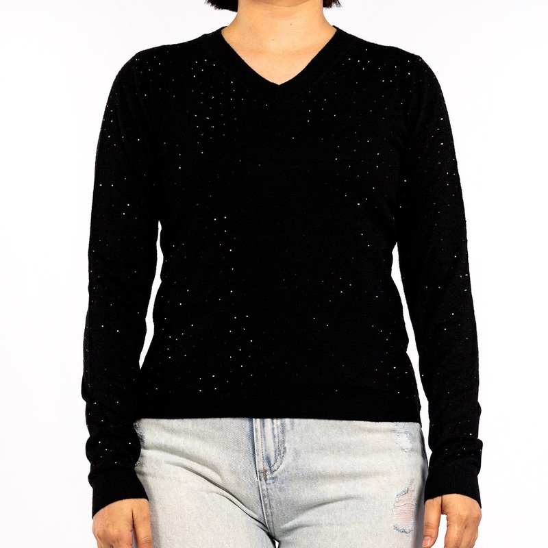 Spring Black Skinny Hot Rhinestone V-Neck Casual Sweater for Women – Sweaters Women Tops and Wholesale Sweater Women price