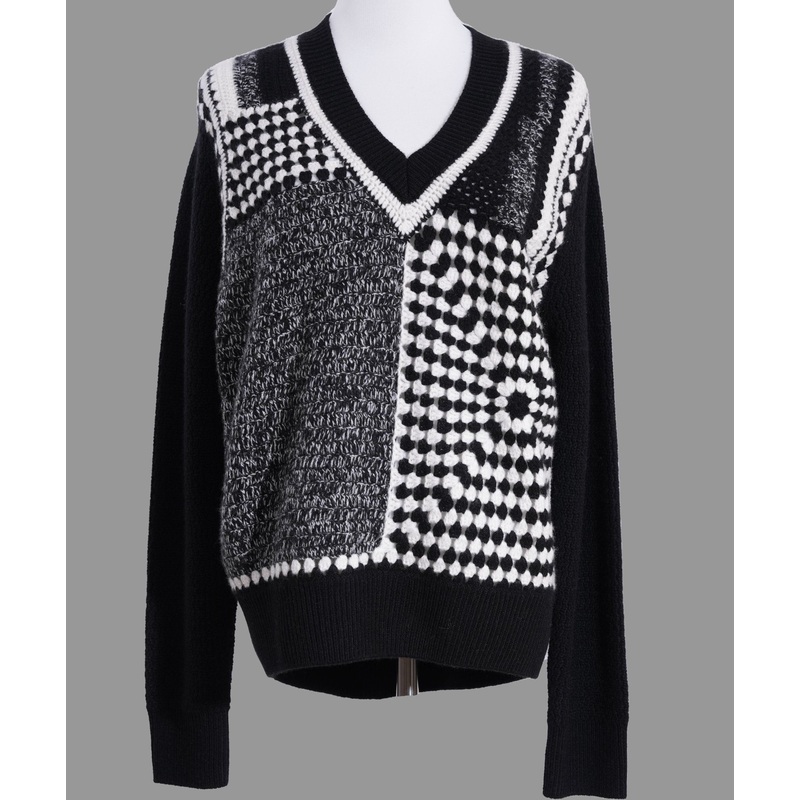 Statement Asymmetric Pattern Womens Black Pure Cashmere Sweater Heavy 392g Warm – Pullover Sweater and Womens Sweater price