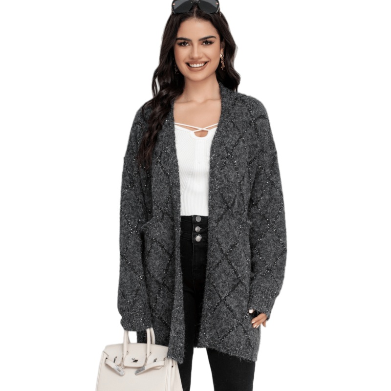 Trendy Gray Knit Cardigan Sweater with Sequin Design for Women – Cardigan Women Sweater and Womens Sweater price