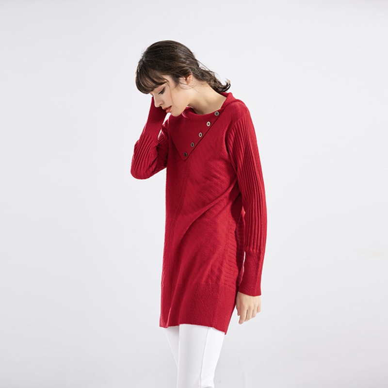 Warm Womens MID-Length Loose Sweater Anti-Pilling Yarn Dyed Quality – Anti-Pilling Dyed Sweater and Quality Dyed Sweater price