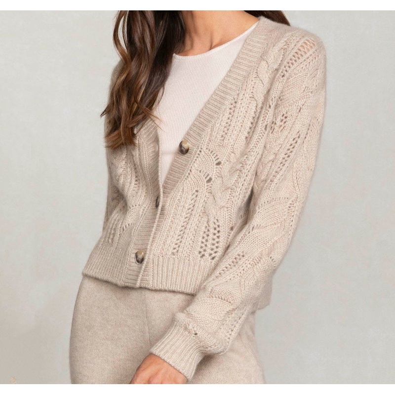 Womens Fashion New Design Cable Knit Pointelle Ladies Cashmere Cardigan Sweater – Sweater and Cardigan price