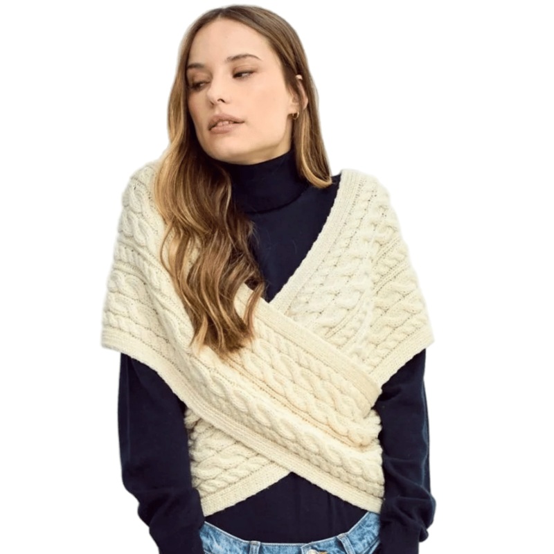 Cozy Beige Cable Knit Crossover Wrap Sweater for Women – Women Pullover Sweater and Womens Sweater price