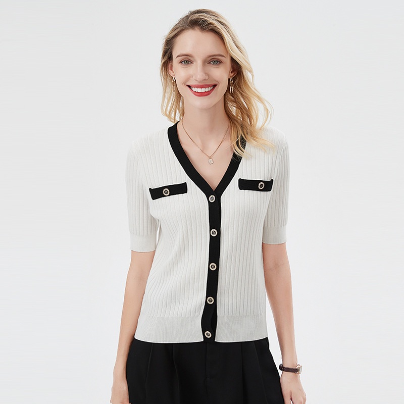 Fall Fashion Casual Color Spring Autumn Short Sleeves V Neck Cardigan Tops for Women – Spring Autumn Short Sleeves V Neck Cardigan and Women Cardigan price