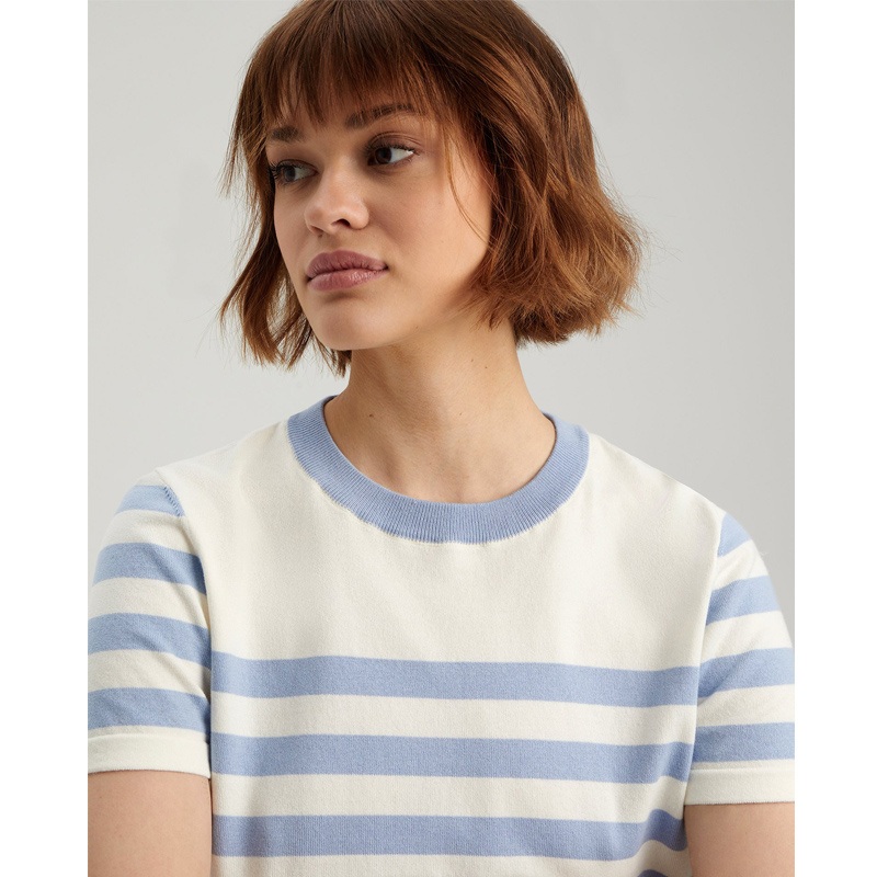 Fashion Womens Short-Sleeve Striped Sweater Crew Neck Summer Knit Top for Daily Wear – Fashion Knit Top and Striped Sweater Top price