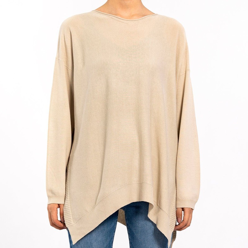 Spring Summer Apricot Design Split Rolled Side Round Neck Casual Long Sleeve Knit Sweater for Women – Ladies Sweaters and Womens Sweaters price